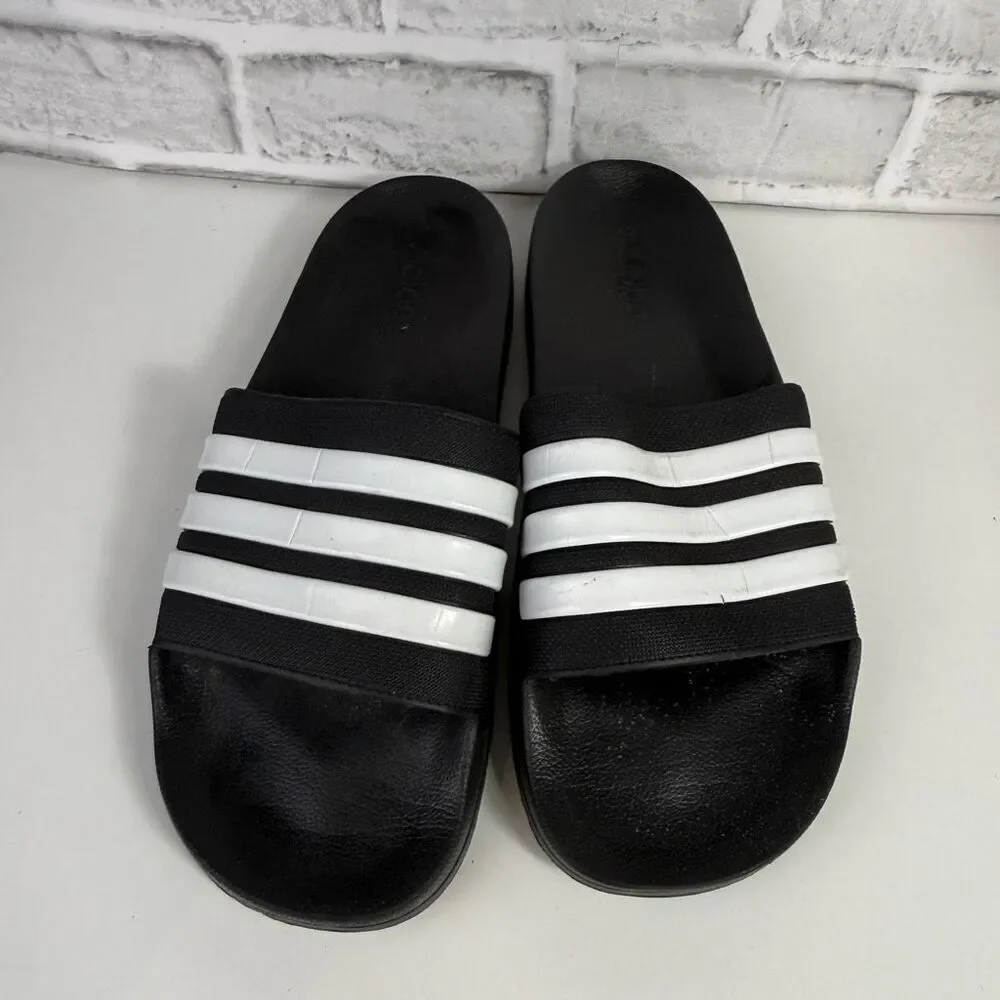 Adidas Three Stripe Slide Black White Size 13